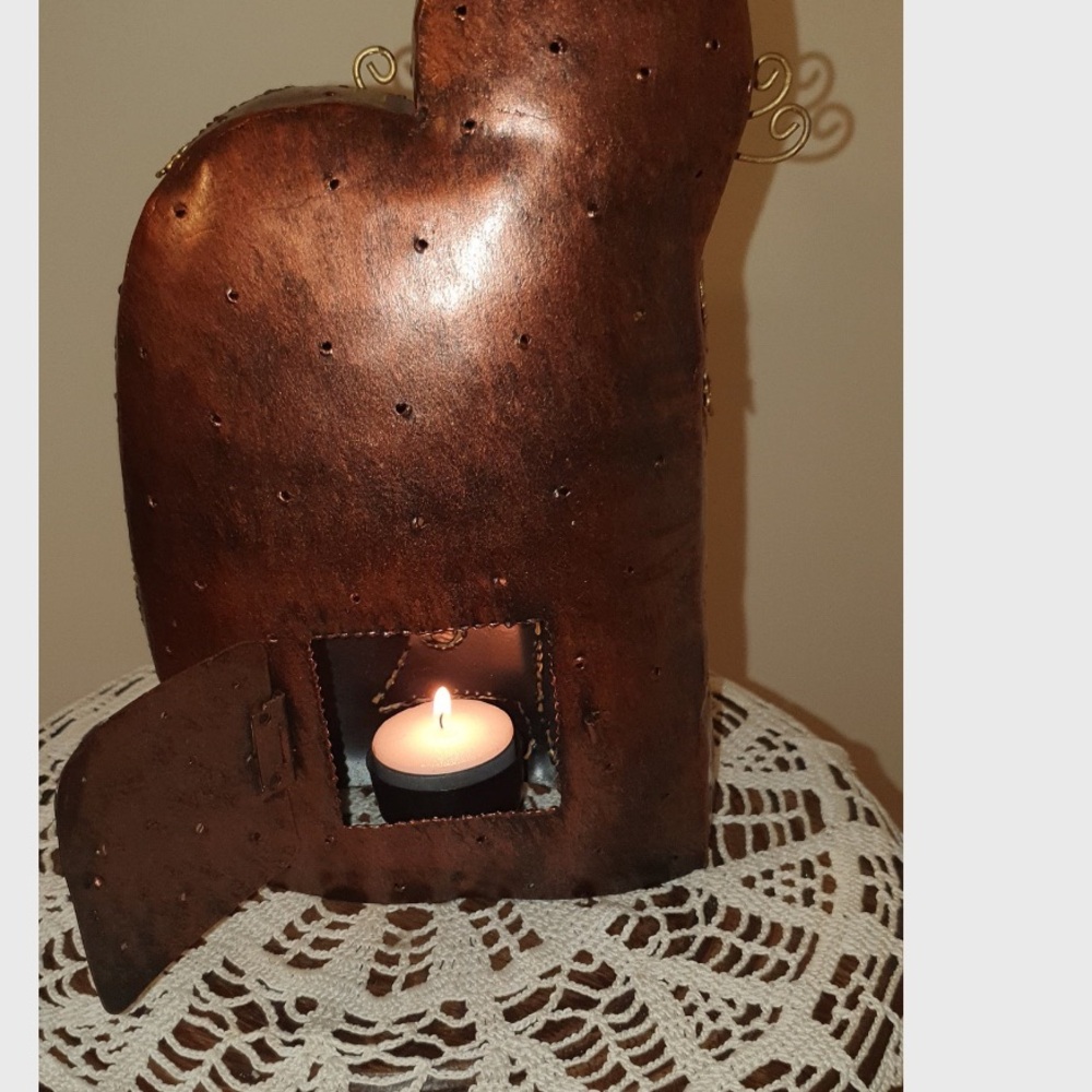 Metal Copper Tone Cat Art Deco Candle Holder table lantern for Tealight - Picture 11 of 13